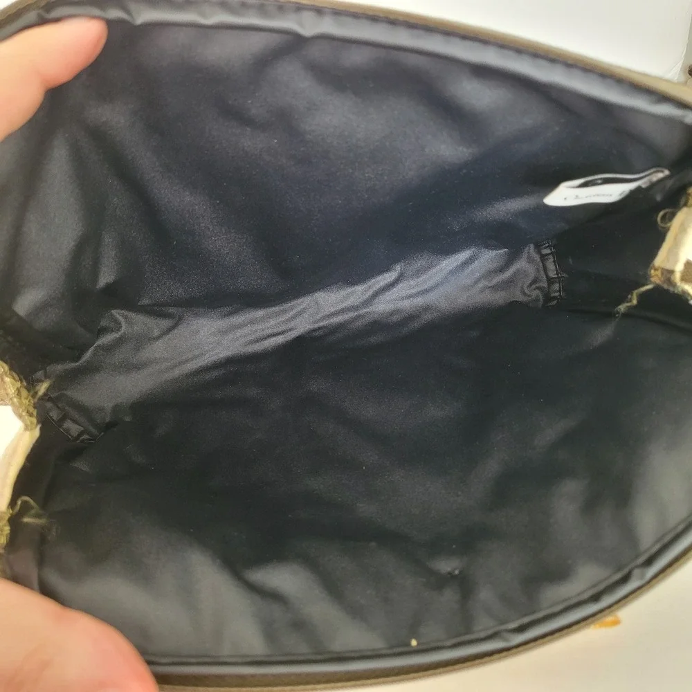 Christian Dior Vintage Cosmetic Bag Striped Brocade Gold Green Bow Logo‎ Pouch